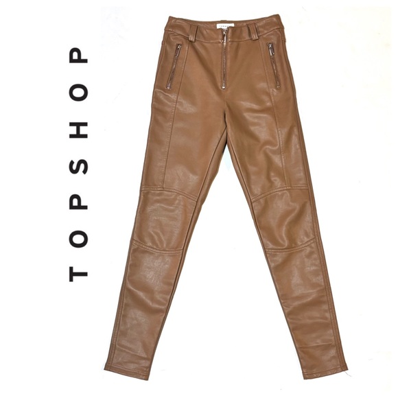 TOPSHOP Faux Leather Pants Tan 6 - Picture 1 of 9